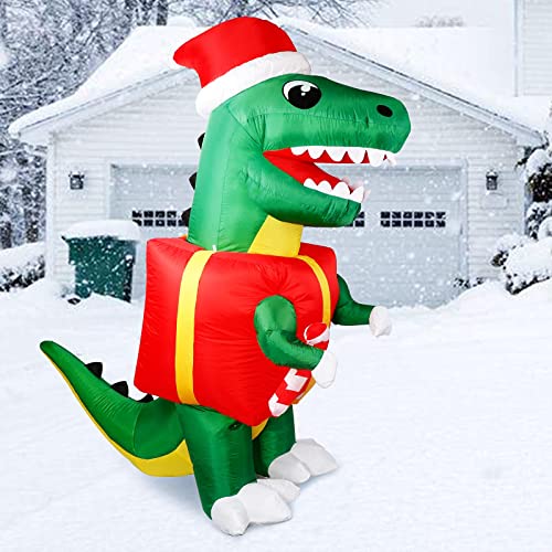 6ft Christmas Inflatables Dinosaur Decorations, w/ Build-in LEDs
