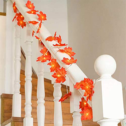 Holiday Special 4 Pack! 40 FT Maple Leaves Light Battery Operated 80 LED Thanksgiving Fall Leaves Garland