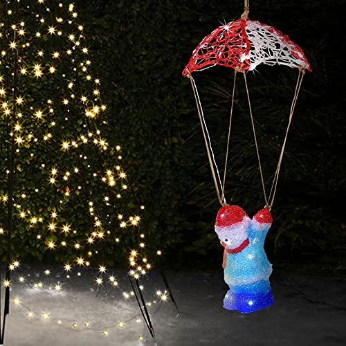 Pre Lit Hanging Acrylic Parachute Santa/Snowman Christmas Decoration