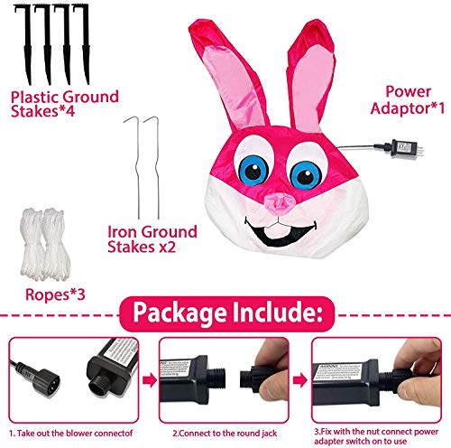3.5 Foot Inflatables Bunny Easter Decorations w/ Led Lighted Tether Stakes