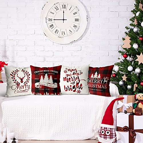 Set of 4 Christmas Decorations Pillow Covers 18x18 Inch