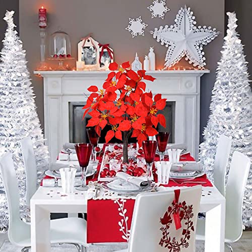 23 Inch Battery Operated Tabletop Artificial Christmas Poinsettia Flower Tree, Warm White Lights
