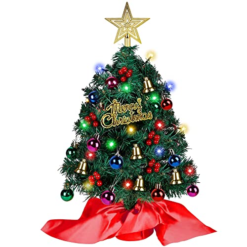 20 Inch Mini Artificial Christmas Pine Tree- Pre-lit w/ Ornaments