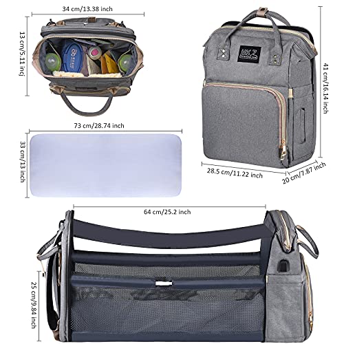 Diaper Backpack w/ Changing Station 5 in 1 Baby Diaper Bags for Traveling-Foldable