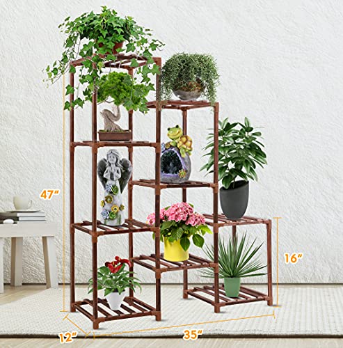 Plant Stand, 3 Tier 9 Potted Wood Large Multiple Layer Flower Stands