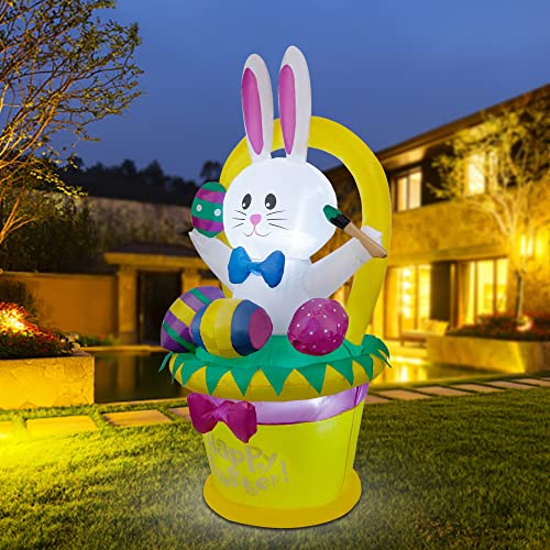 5 FT Inflatable Easter Decoration, Bunny w/ Basket & Easter Eggs
