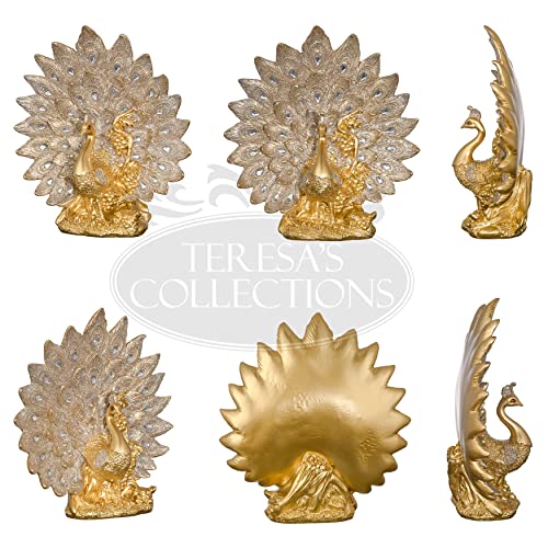 8.5" Gold Peacock Statues for Home Decor