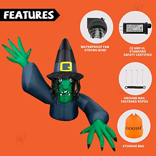 5.2 FT Halloween Inflatables Decorations Green Face Witch w/ Wizard Hat