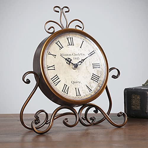 11" Vintage Silent Non-Ticking Desk Clock w/ Roman Numerals Battery Operated
