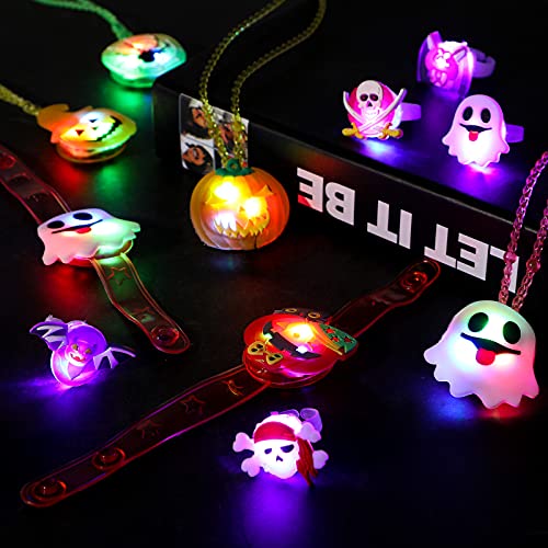 42pcs Halloween Light up Rings Necklace & Luminous Tattoo Stickers
