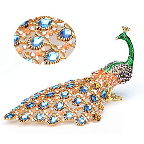 Trinket Box w/ Hinged Peacock Crystal Ornament for Tabletop Decoration