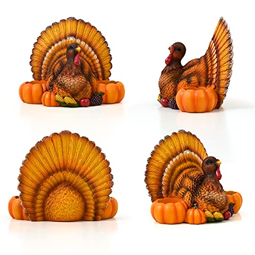 Large Resin Turkey Tea Light Candle Holder Figurine Thanksgiving Decoration