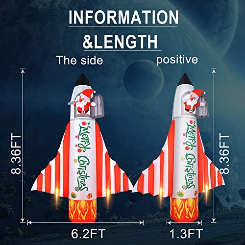 8FT Christmas Inflatable Santa Claus on Rocket w/ LEDs