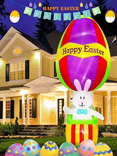 9Ft Easter Inflatables Decorations Bunny Egg Hot Air Balloon w/ LEds