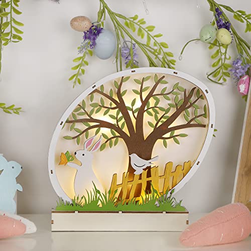 9.8" Lighted Easter Egg Shaped w/ Bunny Rabbit Figurine