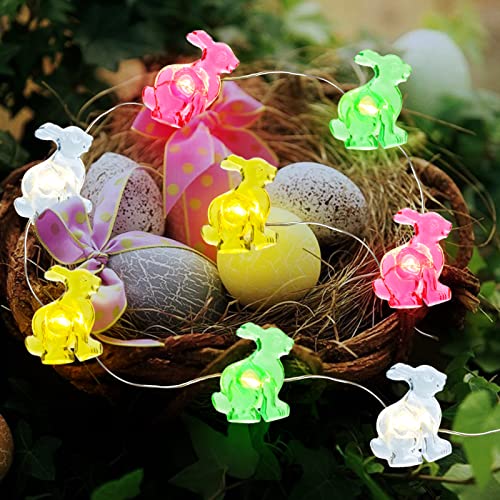 Easter Bunny String Lights, Battery Operated LED Rabbit Fairy Lights, 12.8FT 40 LED Colorful