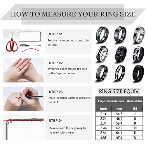 9Pcs Black Stainless Steel Band Rings for Men/Women