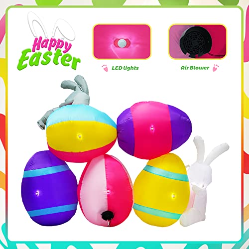 6 Ft Easter Inflatable Bunny w/ Happy Easter Eggs Lighted Decor