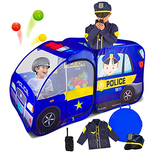 Police Car Pop Up Play Tent w/ Sound Button for Kids Playhouse