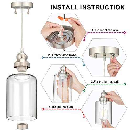Adjustable Hanging Light Fixtures, Clear Glass Shade Ceiling Lamp 3-Pack