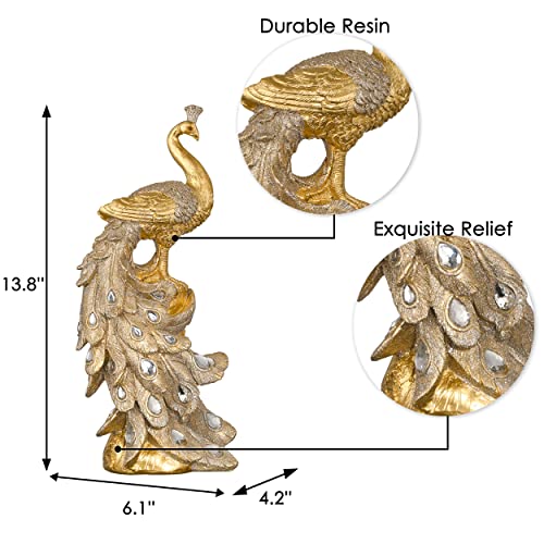 Gold Peacock Statues for Home Decoration 13.8"
