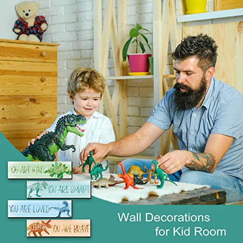 4 Pieces Dinosaur Sign Wall Art Motivational Quote Room Decor