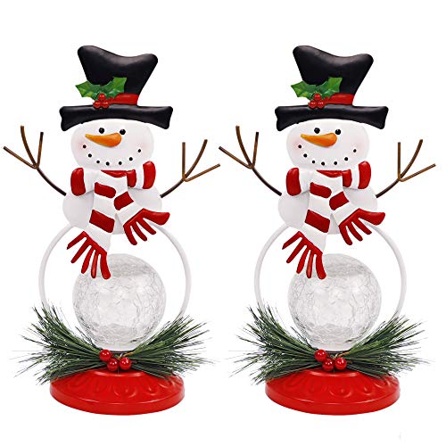 2 Pack 11.2 Inch Christmas Snowman Ornaments w/ Lighted Glass Ball
