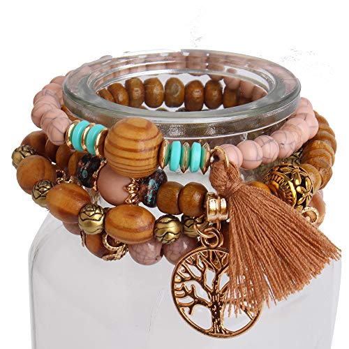 6 Sets Bohemian Bracelets for Women Multilayer Tassel Bracelet Set
