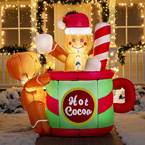 6 FT Christmas Inflatables Gingerbread Man in Hot Cocoa Mug w/ Build-in LEDs