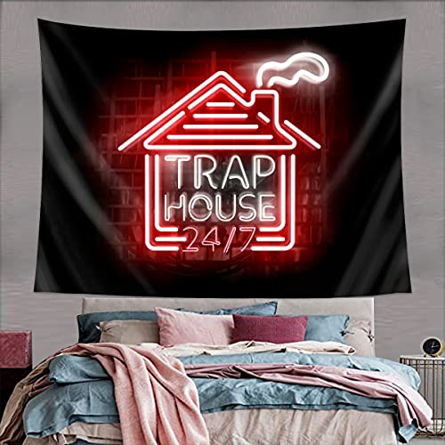 HOUSE Glowing RED NEON SIGN Tapestry for Home Decoration (60×50inch)