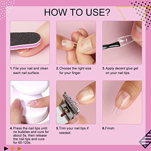 Nail Tips & Glue Gel Kit - 4-In-1 Nail Glue Gel, 500pcs Cover Nail Tips w/ Mini UV/LED Nail Lamp