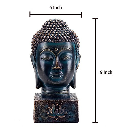 Rustic Spiritual Zen Buddha Head Figurine, Calming Meditation Statue / Lotus Sculpted Display Base