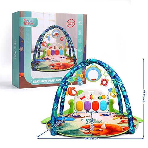 Baby Gym Play Mat, Kick & Play Piano w/ 5 Sensory Teether Toys