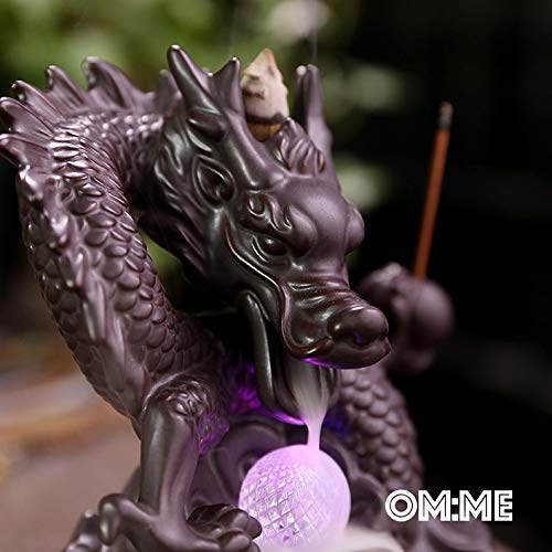Antique Dragon Backflow Incense Burner Aromatherapy + 20 Upgraded Incense Cones Bundle (LED Dragon)