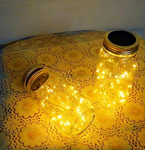 Solar Mason Large Size Bigger Glass w/ 30 LEDs Fairy Firefly String Lights (2-Pack)