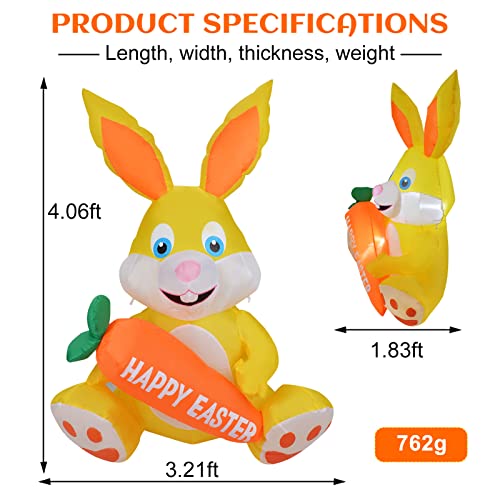 4ft Easter Bunny Blow Up Yard Decorations w/ Build-in Led Lights