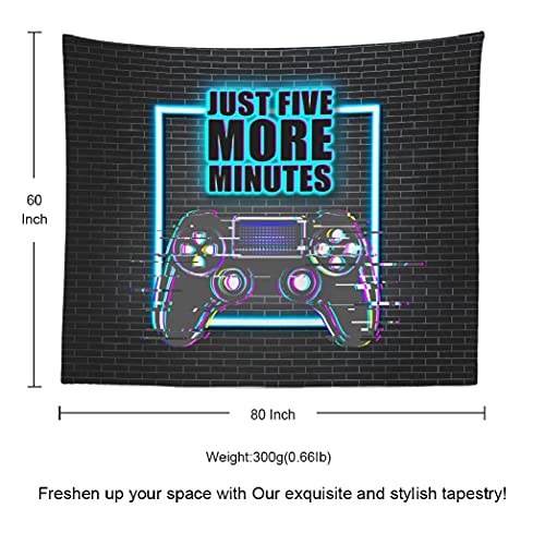 Gaming Room Decoration JUST FIVE MORE MINUTES Cool Neon Tapestry 80x60 Inches