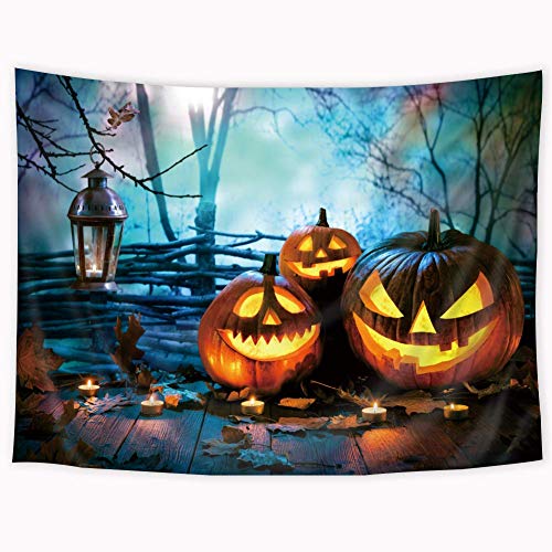 Nightly Spooky Forest Terror Halloween Pumpkins Lantern Wall Hanging Tapestry 60x80 Inch