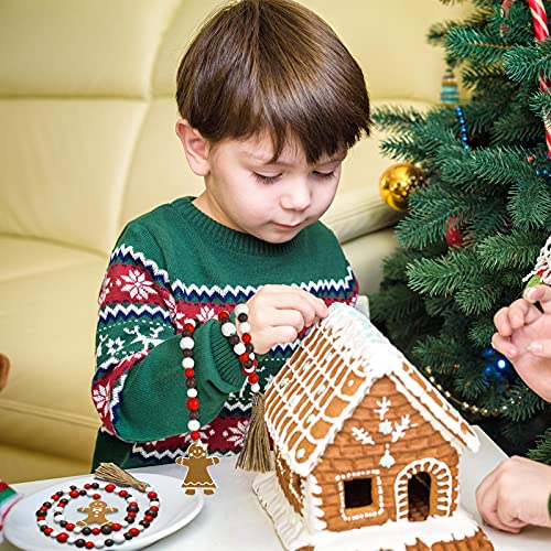 2 Pcs Christmas Wood Bead Garland Christmas Tiered Tray Decoration