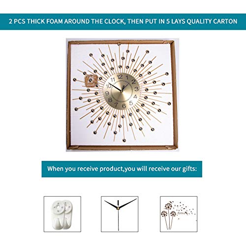 Modern Silent Large Wall Clocks- Non-Ticking 24 Inch Round Crystal Gold Clocks