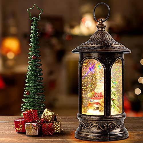 Christmas Snow Globe Lantern with Swirling Glitter Water Tabletop Holidays Decor
