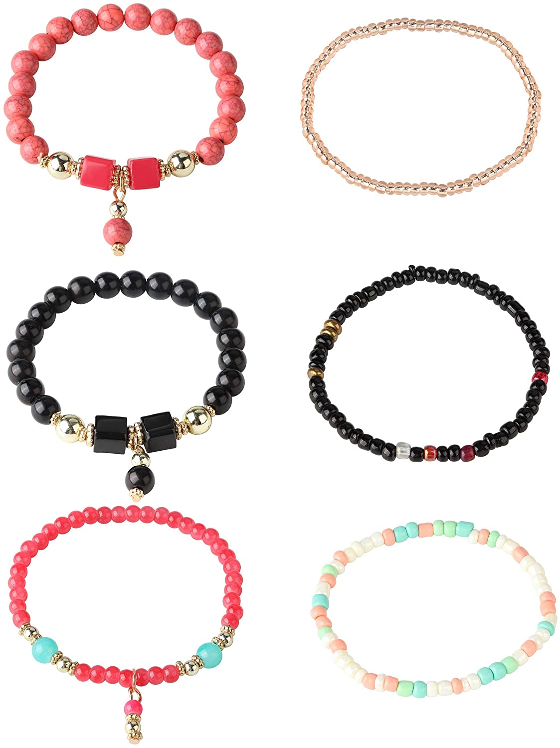 6 Sets Bohemian Stackable Bead Stretch Multilayered Bracelet Set