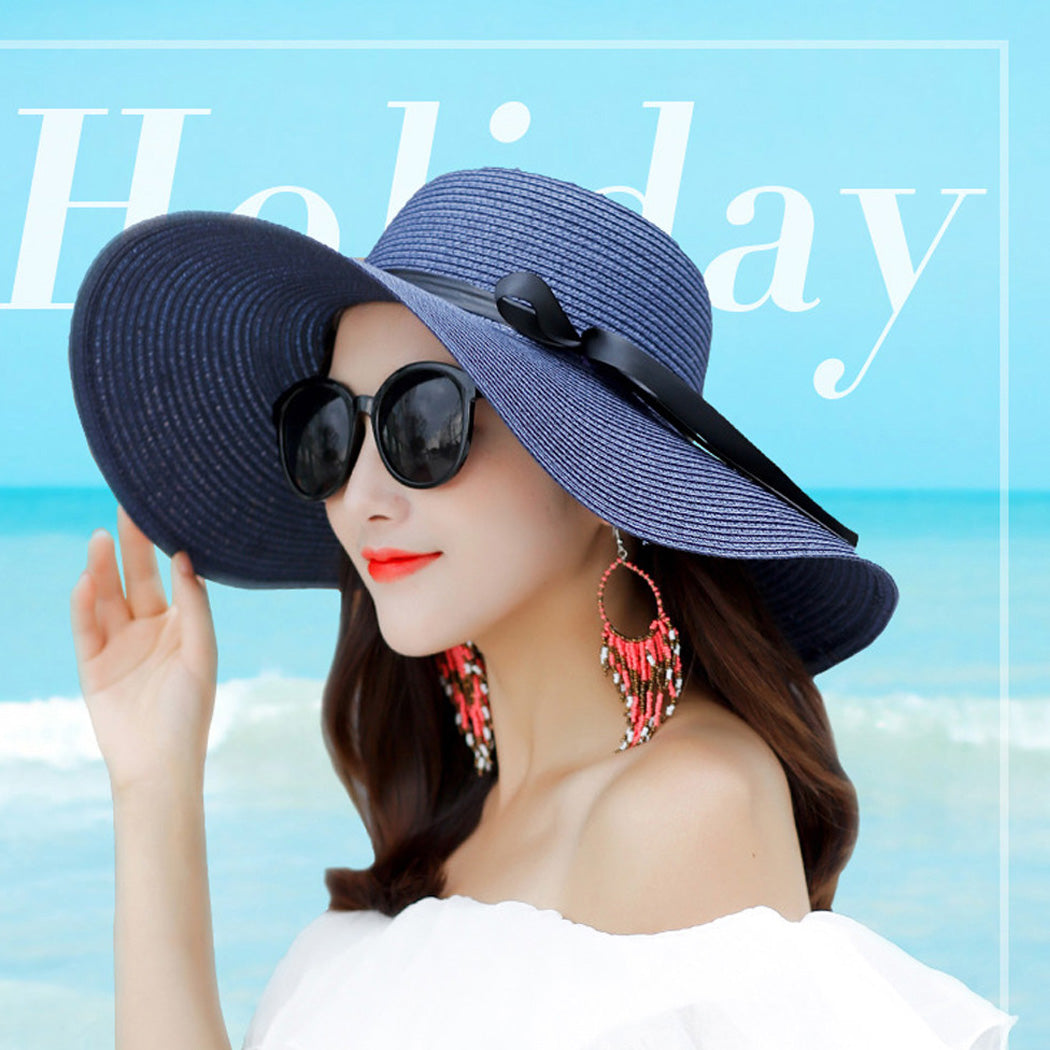 Foldable Wide Brim Bowknot UV Protection Floppy Summer Hat for women