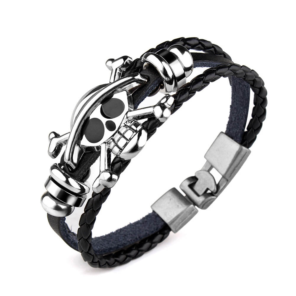 Skull Leather Punk Bracelet Gothic for Men/Women