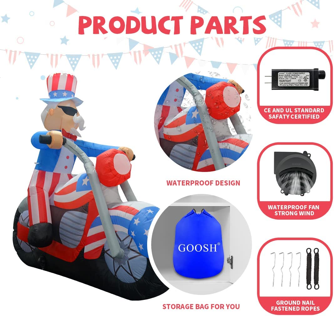 4th of July Patriotic Inflatable 6FT Width Uncle Sam Blow Up Yard Decorations with LED Lights