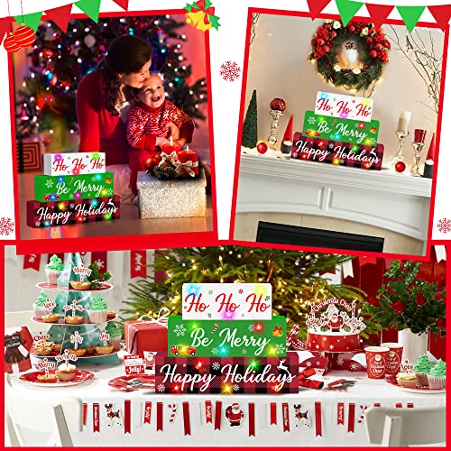 Christmas Wooden Block Sign with LED Lights