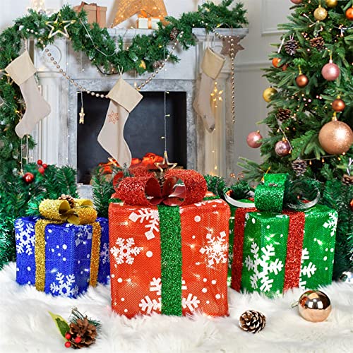 Set of 3 Christmas Decorations Lighted Gift Boxes