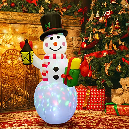 4FT Christmas Snowman Blow Up Decorations w/ Colorful Rotating LED Lights