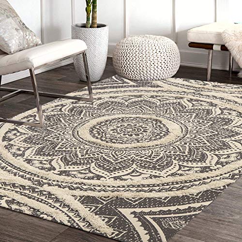 Boho Mandala Runner & Area Rug, Black and Cream