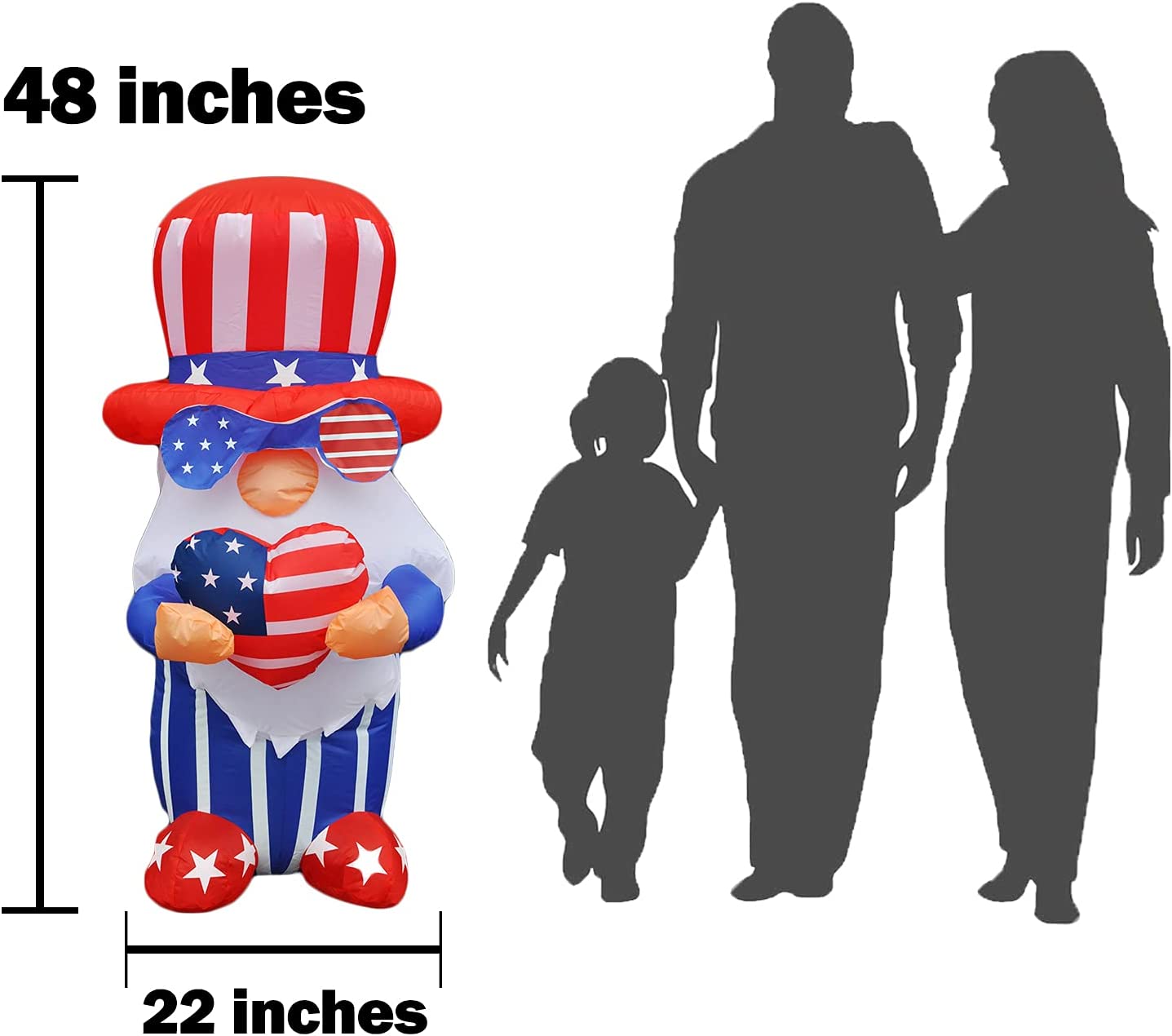 4ft Inflatable 4th of July Independent Gnome Holding America Heart & LED Home Decoration